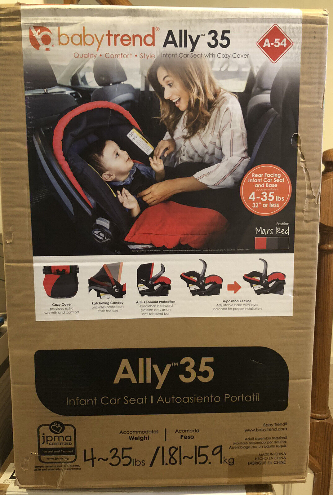 Baby Trend Ally 35 Rear Facing Infant Car Seat With Base And Cozy Cover, Blk/red
